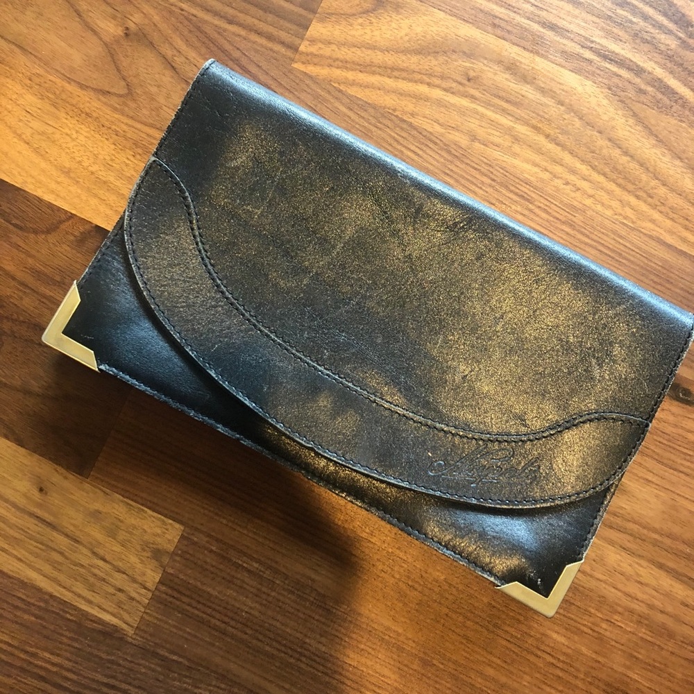 Vintage Simple Leather and Gold Clutch